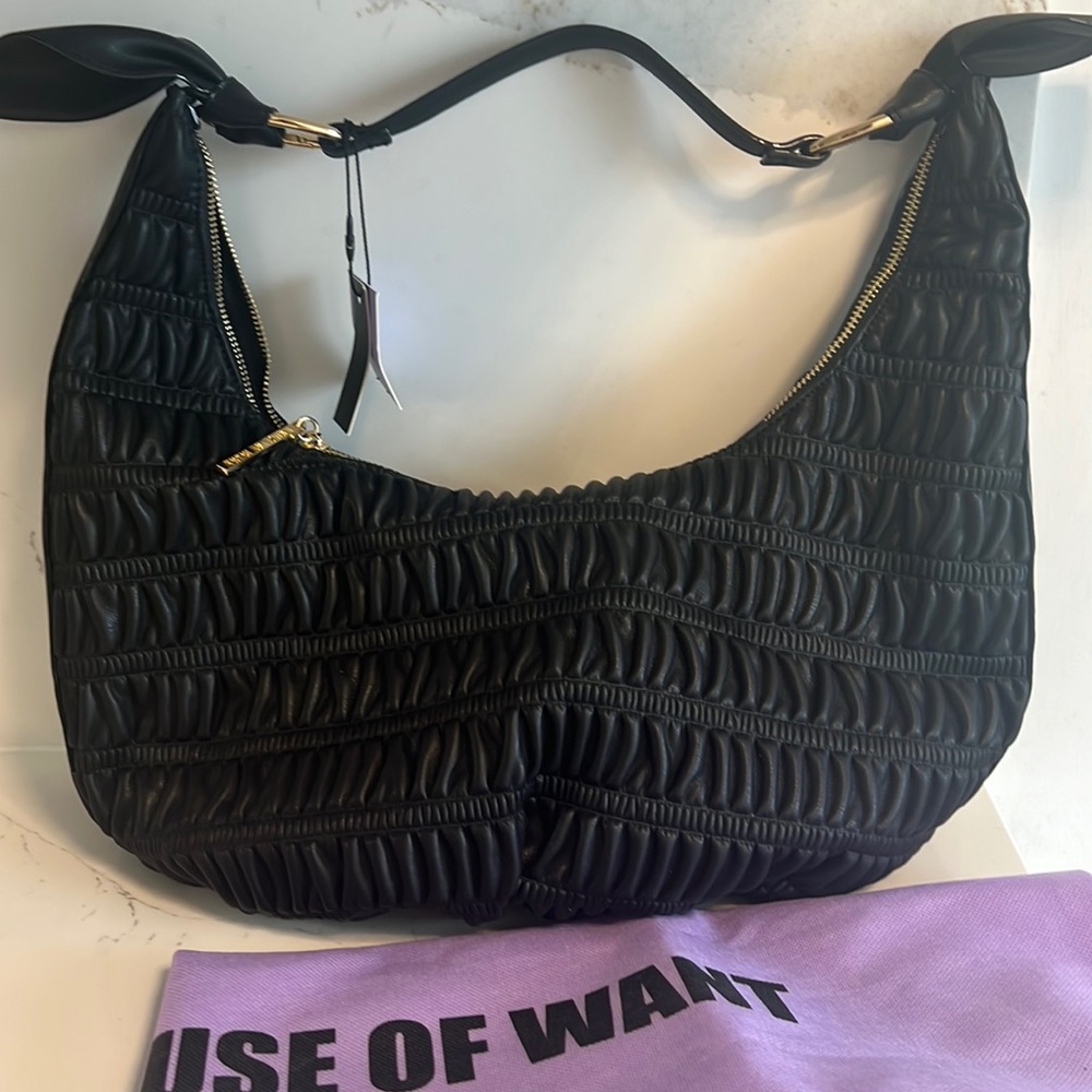 House of want black vegan leather bag with gold hardware